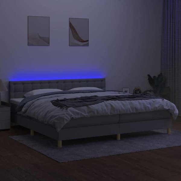 Maison Exclusive - Seng bunde med lameller madras LED Lys Grå 200x200 cm Stof