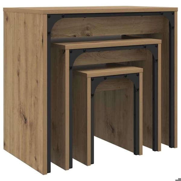 Soffbord - EXKLUSIVT HEM - Nestingbord - 3 delar - Brun trälook - Ingenjörsträ & stål