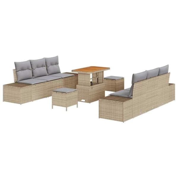 Maison Exclusive - 9 osan beige polyrottinkinen puutarhakalustesetti