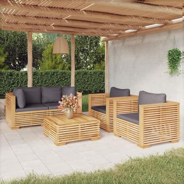 Maison Exclusive - Havegruppe 5 stk med puder i solid teaktræ