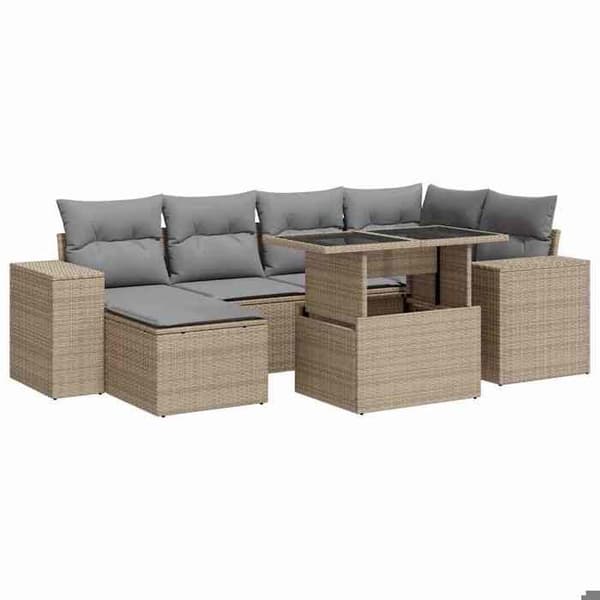 Maison Exclusive - Trädgårdsmöbler med kuddar 7 delar beige flätad resin