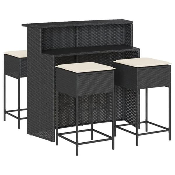 Maison Exclusive - Havebar sæt 5 dele med sorte polyrattan puder Svart