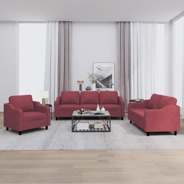 Maison Exclusive - Sæt af 3 sofaer med puder i Bordeaux rød stof