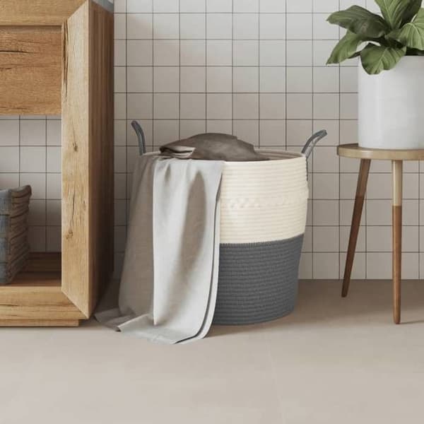 Maison Exclusive - Förvaringskorg grå och vit Ø43x38 cm bomull grått och vitt