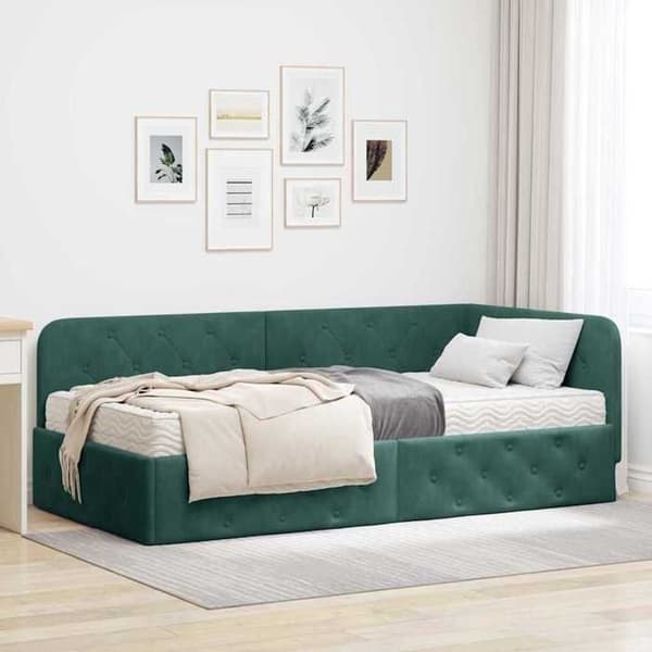Maison Exclusive - Mörkgrön hörnsängram 100 x 200 cm Sammet Mörkgrön