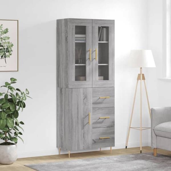 Maison Exclusive - Høj buffet Sonoma grå 69,5x34x180 cm Ingeniørtræ