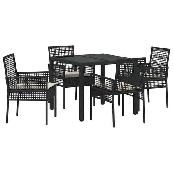 Sæt med bord og stole - EKSKLUSIV HUS - 5 dele - Sort - Poly rattan - Tempereret glasplade Svart