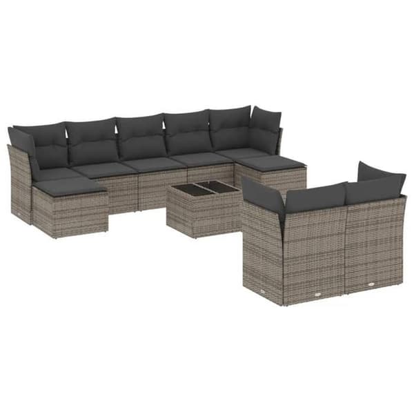Maison Exclusive - Trädgårdsmöbler med kuddar 10 delar grå flätad resin