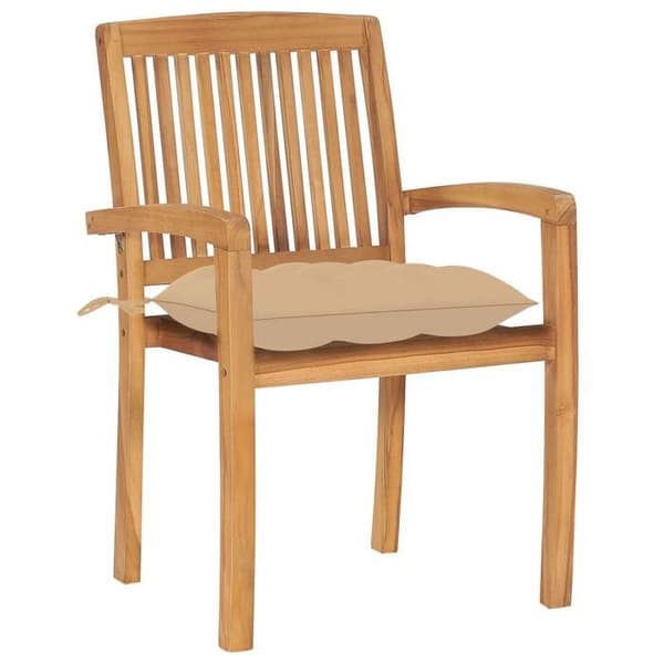 Maison Exclusive - Stapelbara trädgårdsstolar med kuddar, set om 4, i solid teak Beige (kudde)