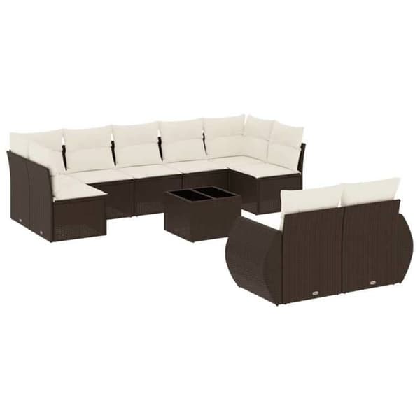Maison Exclusive - Trädgårdsmöbler 10 delar med bruna kuddar i flätad resin