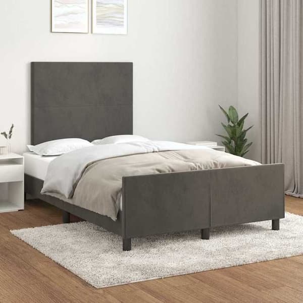 Sengestel - EKSKLUSIV HUS - 120x200 cm - Mørkegrå velour - Justerbar hovedgærde - Lamelseng Mörkgrå