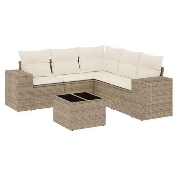 Maison Exclusive - Trädgårdsmöbler med kuddar 6 delar beige flätad resin
