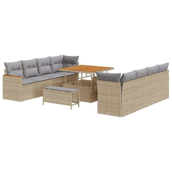 Maison Exclusive - 11 osan beige polyrottinkinen puutarhakalustesetti