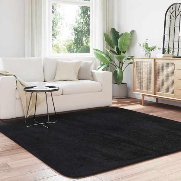 Tæppe shaggy - MAISON EXCLUSIVE - NAVARRA - 200x200 cm - Polyester - Antiskrid svart