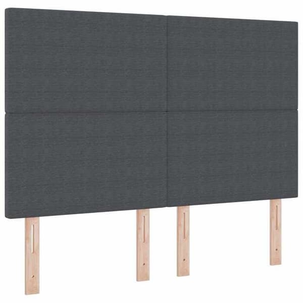 Sänggavel - EXKLUSIV HEM - 144 cm - Inbyggd LED - Mörkgrå - Trä & ribbat sammet Mörkgrå