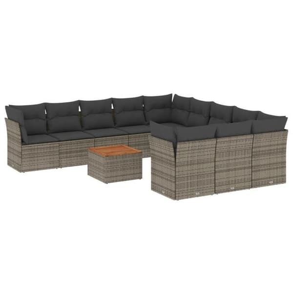 Maison Exclusive - Trädgårdsmöbler med kuddar 12 delar grå flätad resin