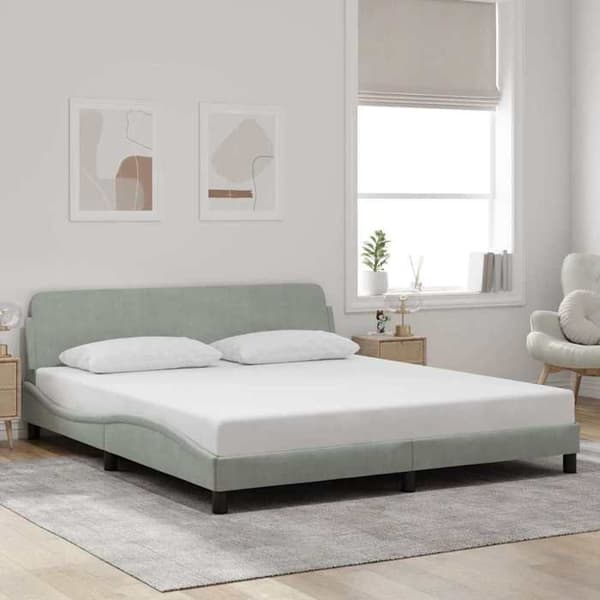 Sengestel - EKSKLUSIV HUS - Dover - Lys grå - Velour - 180x200 cm Ljusgrått