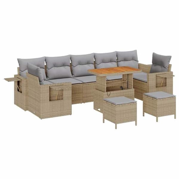 Maison Exclusive - 10-delars trädgårdsoff-set i beige polyrotting beige