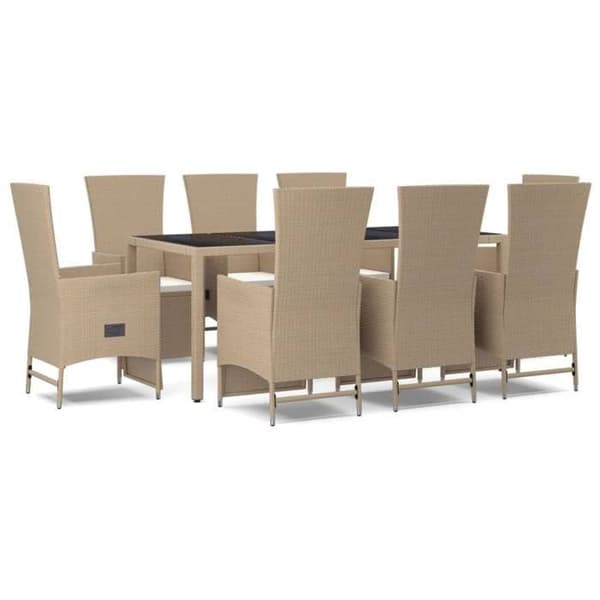 Maison Exclusive - Puutarhakalusteryhmä ja tyynyt 9 kpl beige Polyrottinki beige