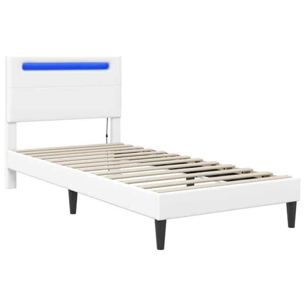 Sengestel - EKSKLUSIV HUS - 90 x 200 cm - Kunstlæder - Multifarvede LED-striber - Hvid Vit