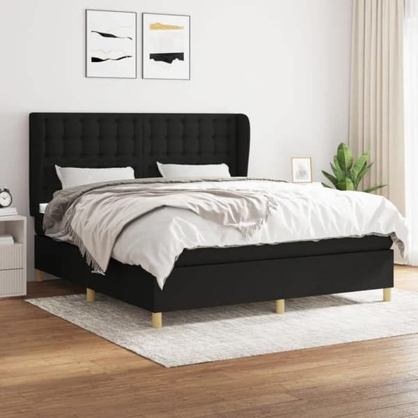 Seng med madras - Eksklusivt hus - 180x200 cm - Justerbar hovedgærde - Sort - Polyester stof