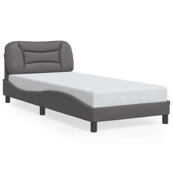 Sängram - EXKLUSIV HEM - Hvar - Inbyggd LED - Grå konstläder - 90x200 cm grå