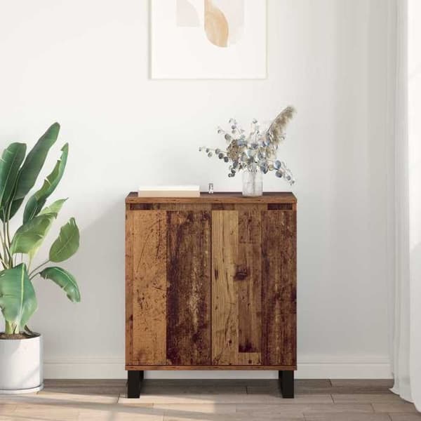 Buffé - EXKLUSIVT HUS - 60 x 35 x 70 cm - Ingenjörsträ - Järnfötter - Väggmontering mot tippning
