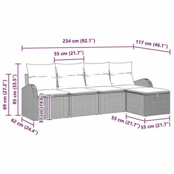 Trädgårdsoffmöbel - EXKLUSIVT HUS - Set 5 delar - Ljusgrå - Polyrotting - UV-beständig Ljusgrått