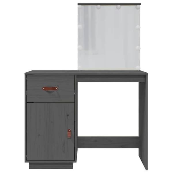 Frisör - EXKLUSIVT HUS - 95×50×133,5 cm - Massivt trä - LED-spegel (USB) - Låda & dörr Grå