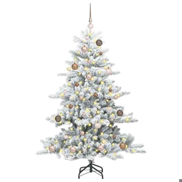 Konstgjord julgran - EXKLUSIV HEM - Ledade grenar - Vit 150 cm - Varmvit LED - Fällbart metallstöd Vit