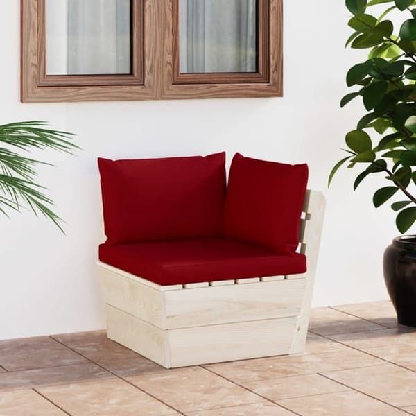 Hörngrupp för trädgård - EXKLUSIVT HEM - Impregnerad gran - Modulär - Tjocka polyesterkuddar - Röd