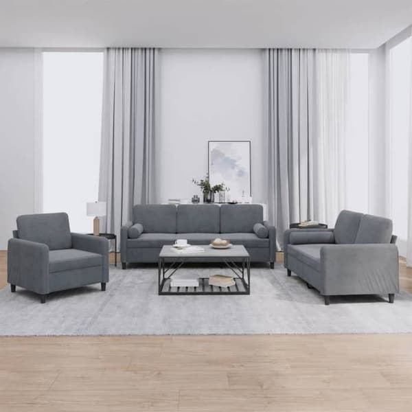 Maison Exclusive - 3 kpl:n sohvasetti tummanharmailla samettityynyillä Mörkgrå