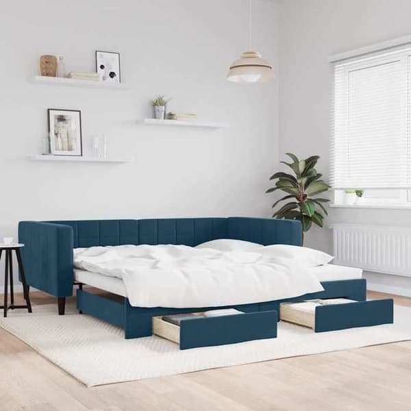 Päivävuode - EXCLUSIVE KOTI - 100x200 cm - vuodesohva - 2 laatikkoa - sininen sametti Blå