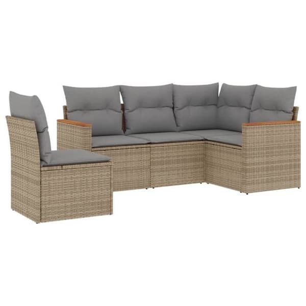 Maison Exclusive - Trädgårdsmöbler med kuddar 5 delar beige flätad resin