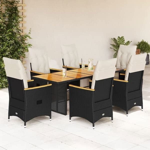 Maison Exclusive - Havebistro sæt 7 dele med sorte puder i poly rattan Svart