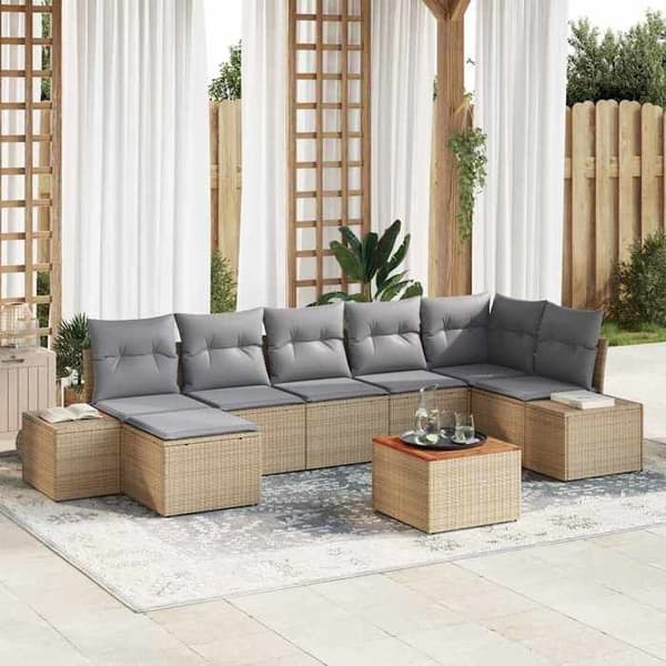 Maison Exclusive - 8 osan beige polyrottinkinen puutarhakalustesetti