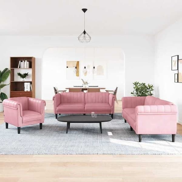Maison Exclusive - 3 kpl vaaleanpunaisia samettisohvia