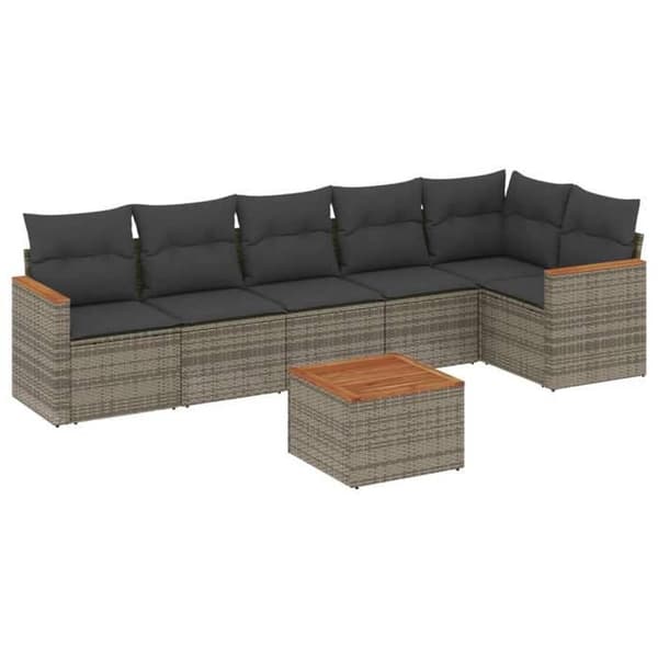 Maison Exclusive - Trädgårdsmöbler med kuddar 7 delar grå flätad resin