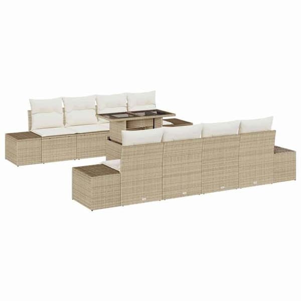 Maison Exclusive - 9-delars trädgårdsoff-set i beige och kräm polyrotting