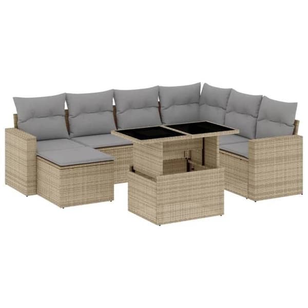 Maison Exclusive - Trädgårdsmöbler med kuddar 8 delar beige flätad resin