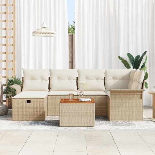 Maison Exclusive - 7 osan beige polyrottinkinen puutarhakalustesetti