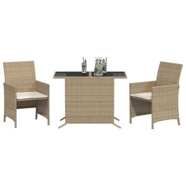 Maison Exclusive - Bistroset 3 delar med beige kuddar i flätad resin