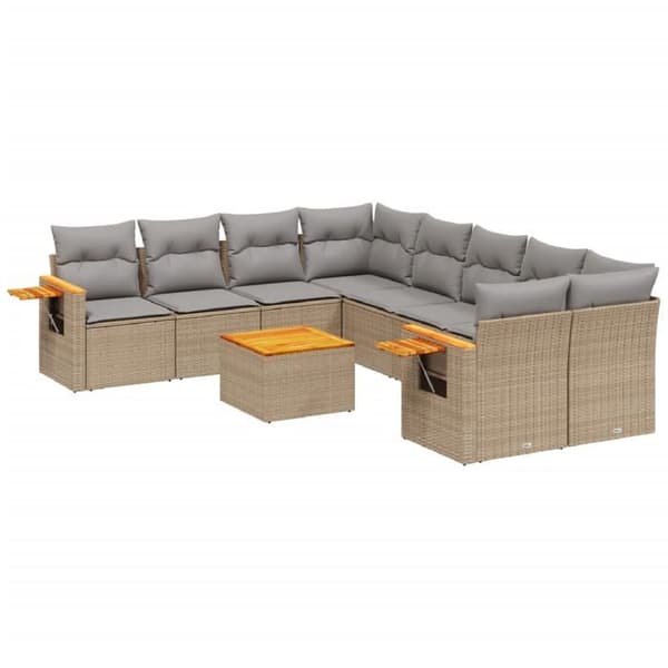 Maison Exclusive - Trädgårdsmöbler med kuddar 9 delar beige flätad resin