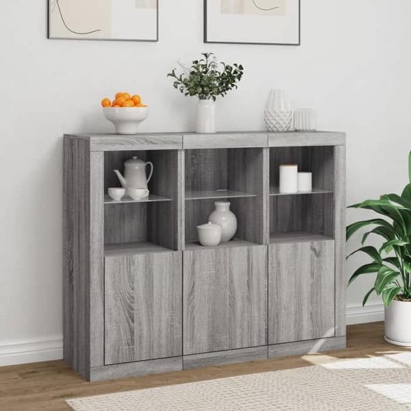Maison Exclusive - Bufféer med LED-lampor 3 st sonoma grå ingenjörsträ