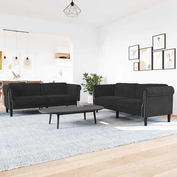 Maison Exclusive - 2-delars soffa i svart sammet Svart