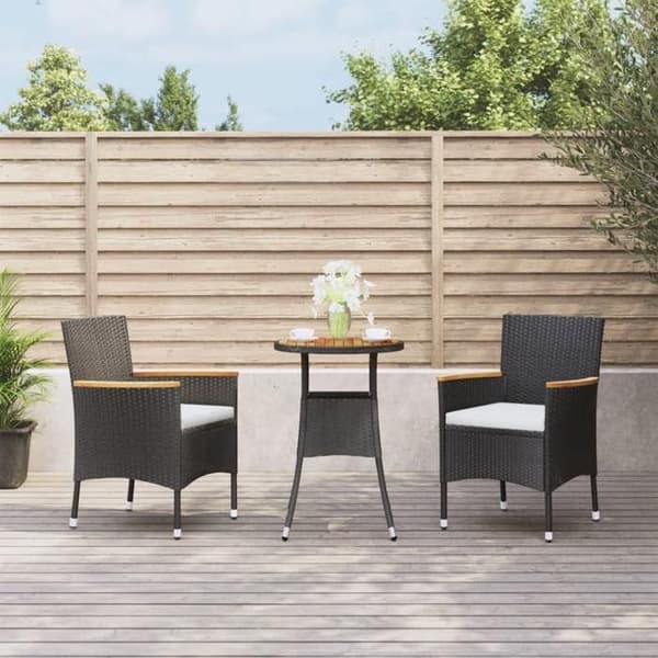 Bistro sæt - MAISON EXCLUSIVE - 3 dele sæt - slidstærk poly rattan - stålramme - polstrede sorte puder Svart (kuddar)