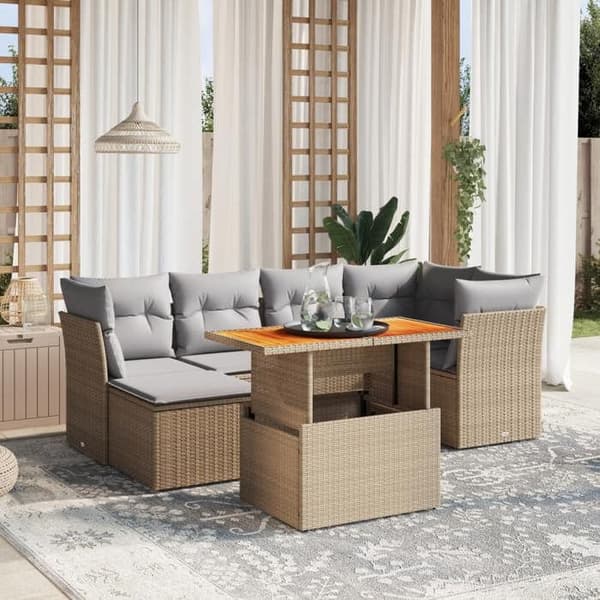 Maison Exclusive - Trädgårdsmöbler med kuddar 7 delar beige flätad resin beige