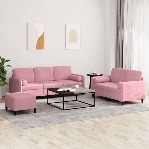 Maison Exclusive - 3-delars soffgrupp med rosa sammetkuddar