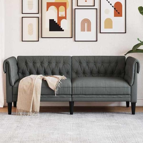 Sofa - EKSKLUSIVT HUS - Chesterfield - Mørkegrå - Polyester - Rullede armlæn Mörkgrå