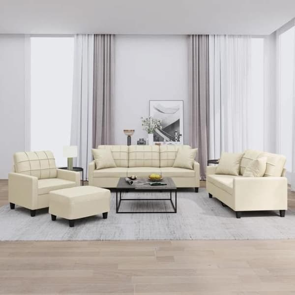 Maison Exclusive - Sæt af 4 sofaer med cremefarvede puder i kunstlæder